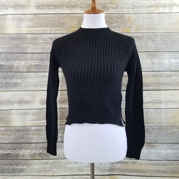 NWT Zara Black Knit Shimmer Bead Cropped Sweater - Picture 4 of 7